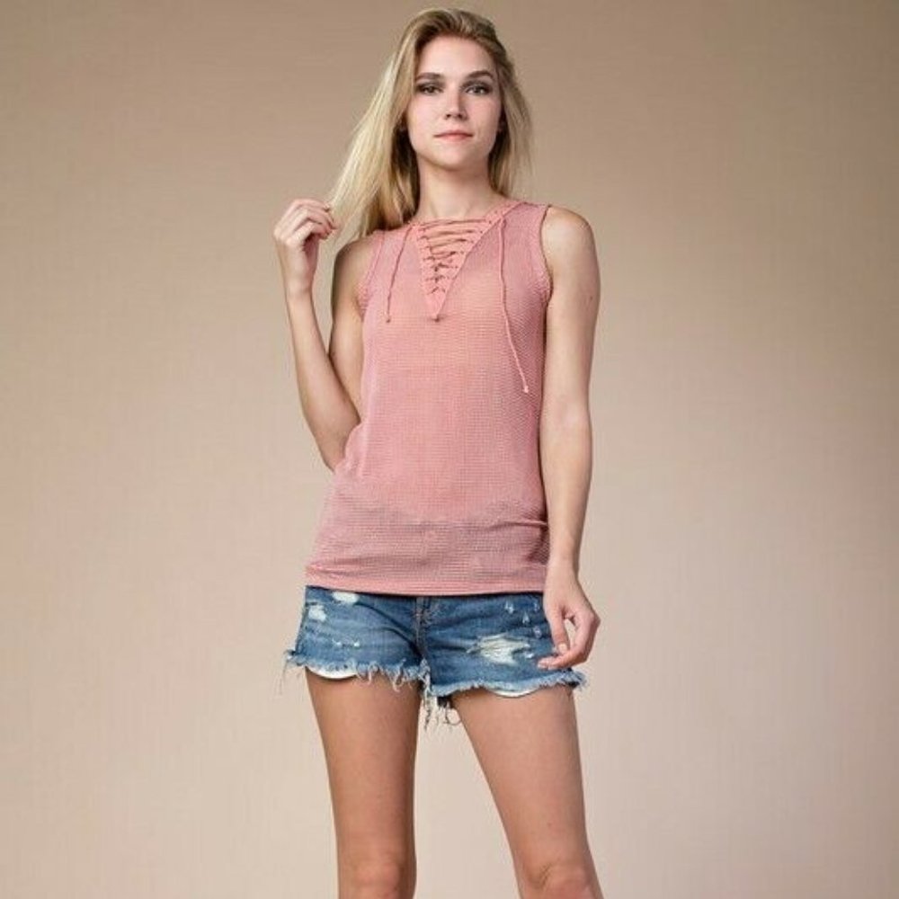 Vocal Dusty Rose Pauchi Sleeveless Tie Neck Top